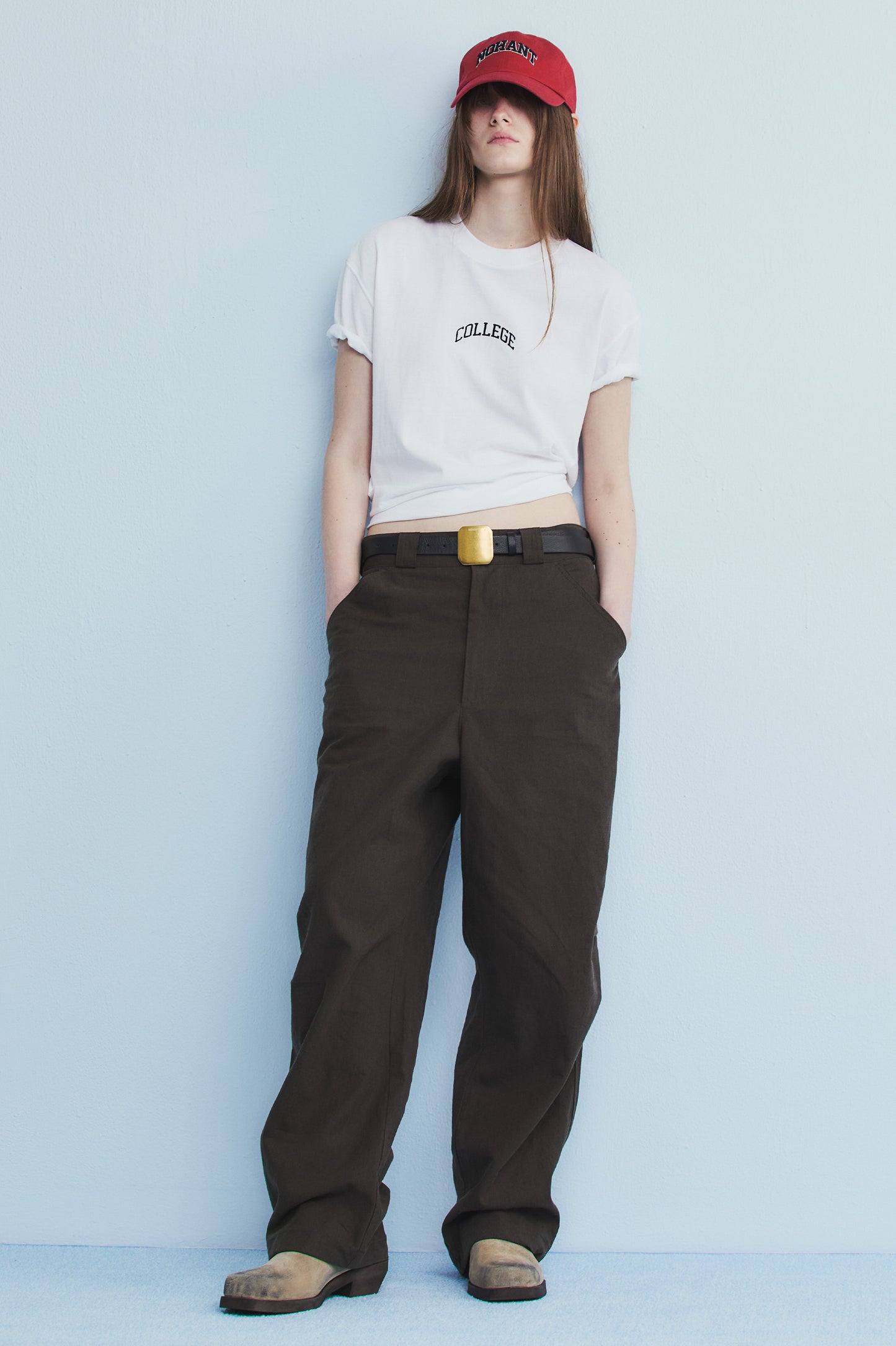 LINEN PINTUCK PANTS BROWN