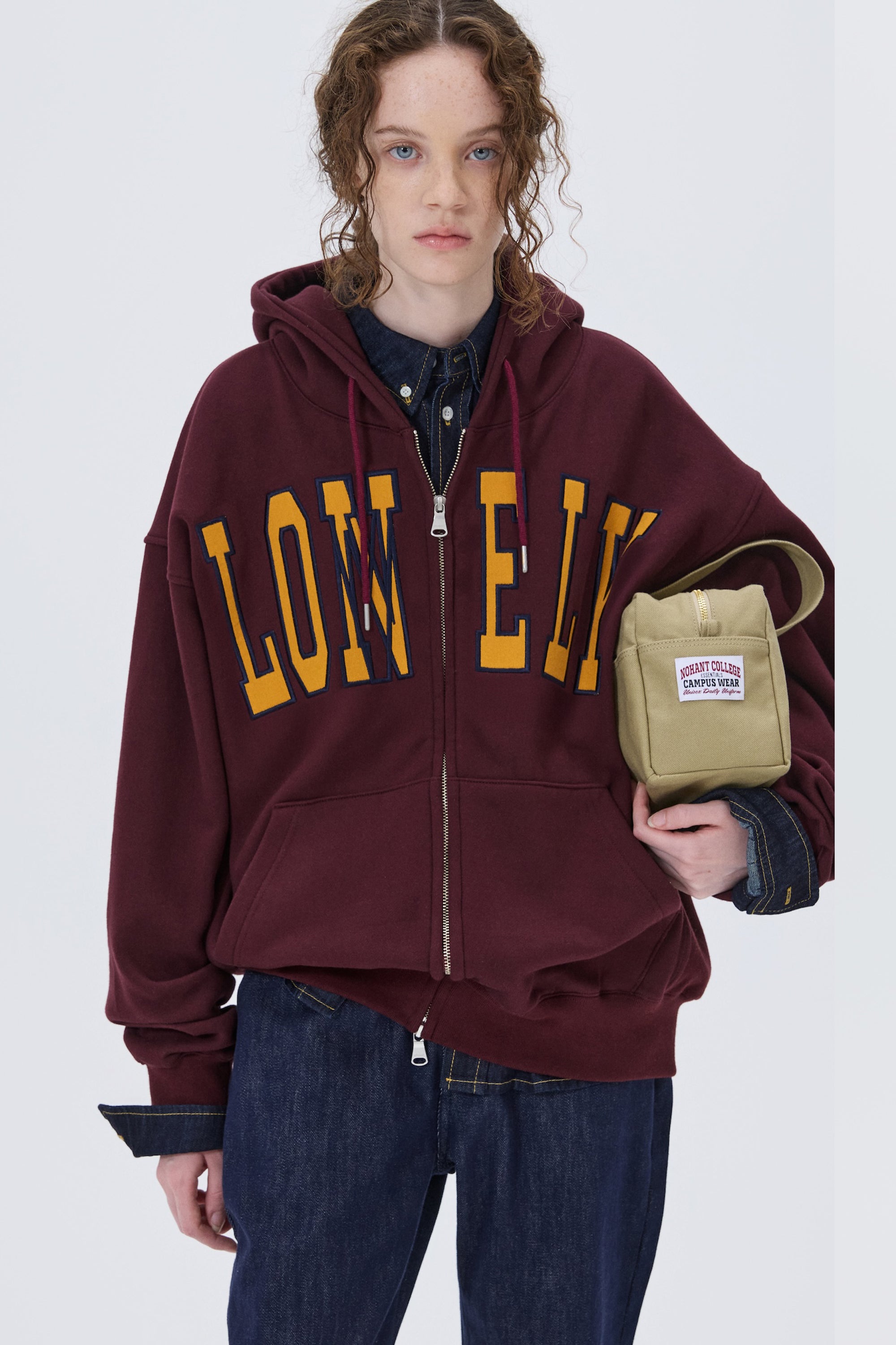 LONELY/LOVELY FLUFF HOODIE ZIP-UP BURGUNDY – NOHANT GLOBAL