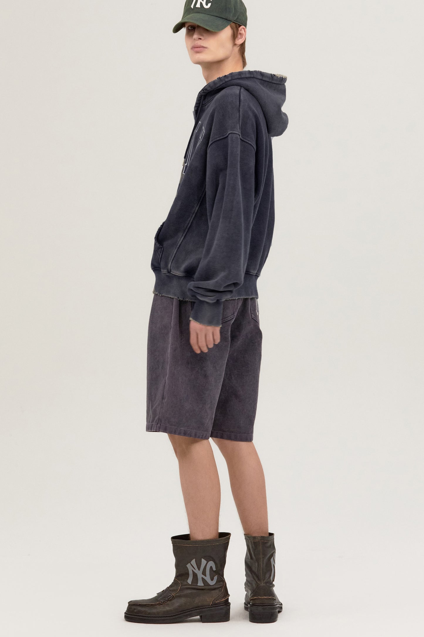 LONELY/LOVELY SALT WASHING HOODIE ZIP-UP NAVY