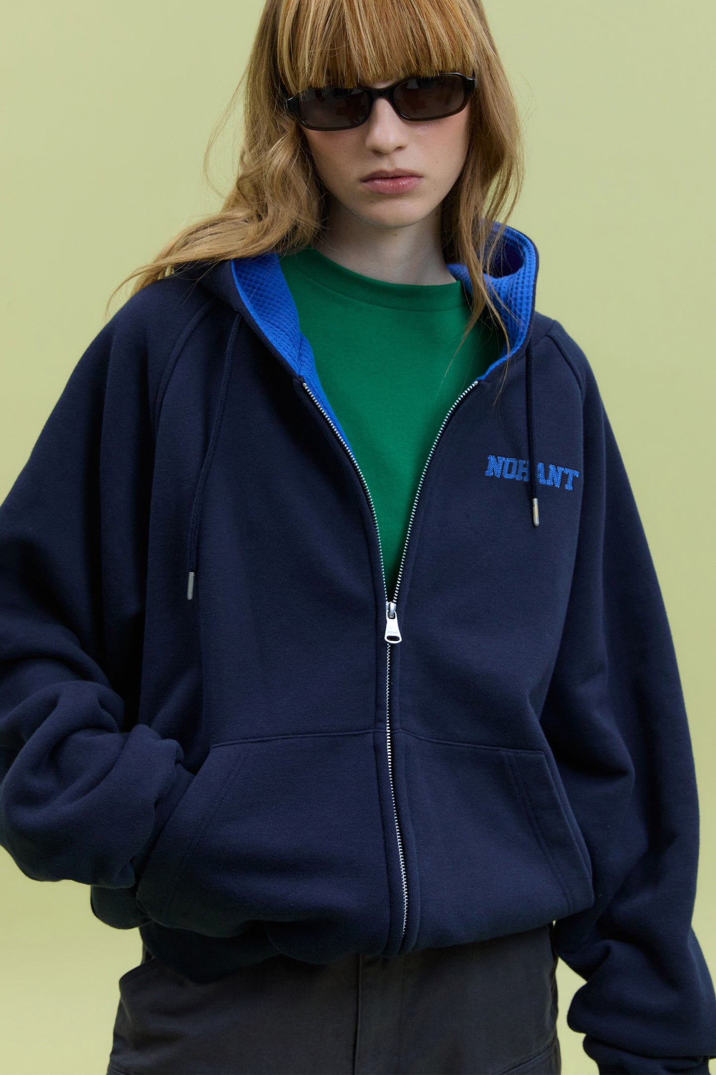 WAFFLE LINED HOODED ZIP-UP JUMPER NAVY