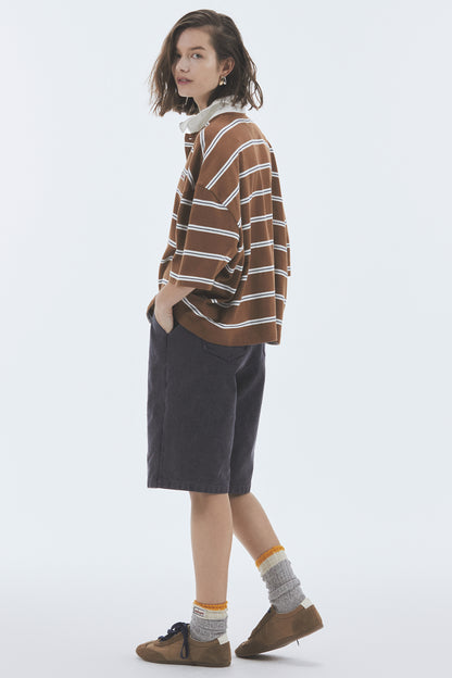 WIRE STRIPE RUGBY SHORT SLEEVE T-SHIRT BROWN