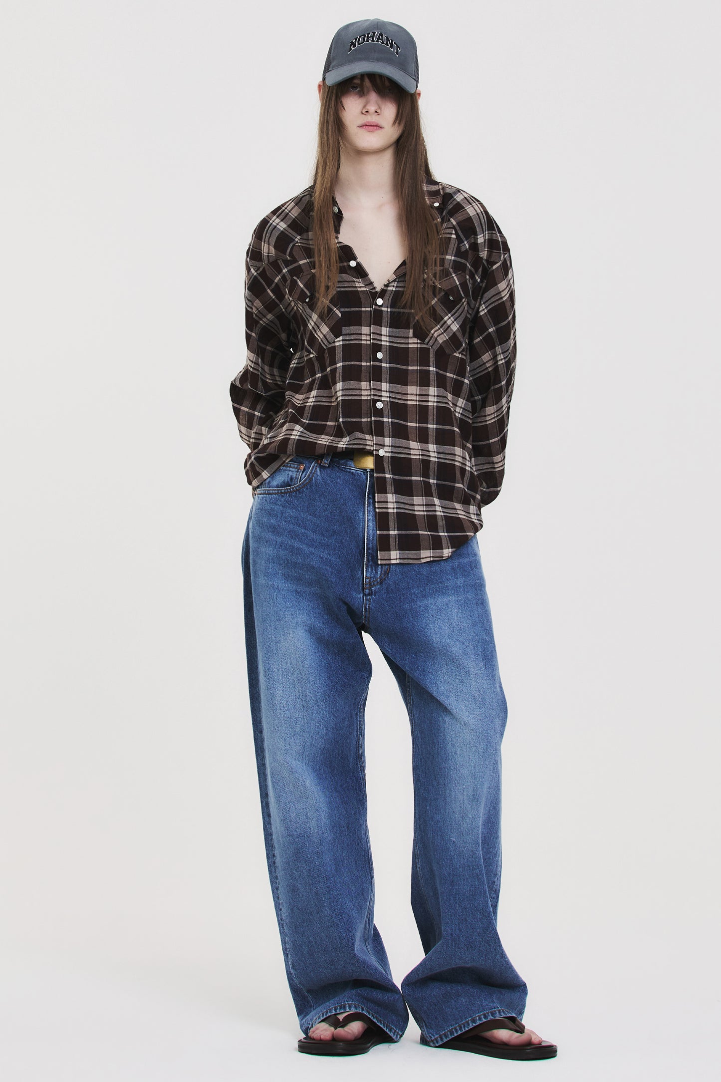 SOFT SHEER CHECK SHIRT BROWN