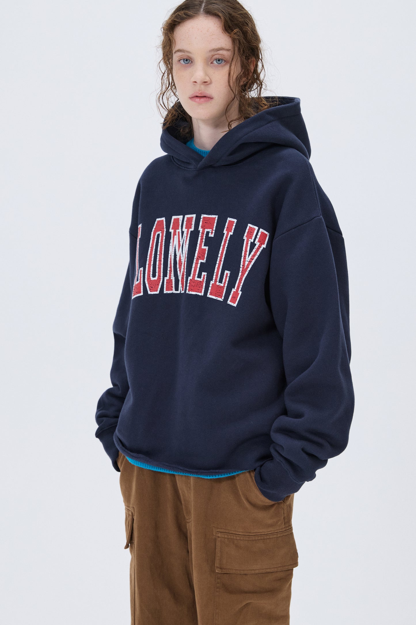 LONELY/LOVELY FLUFF CUT OFF HOODIE NAVY