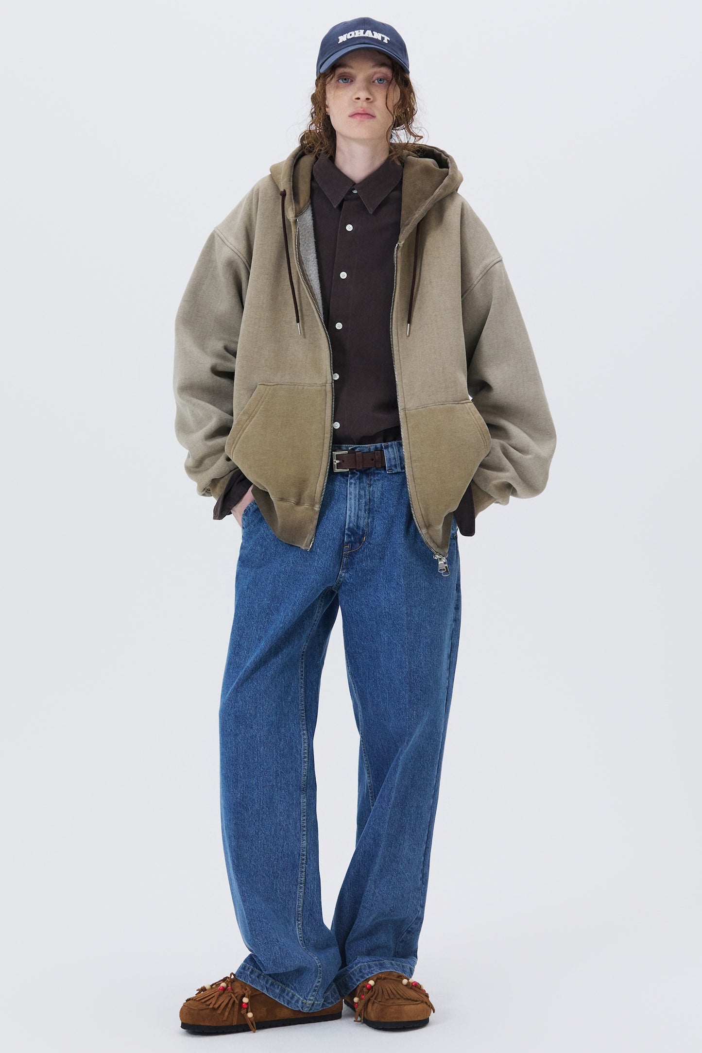 MINIMAL WASHED HOODIE ZIP-UP BROWN