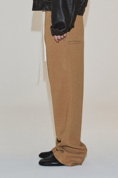 EASY PLEAT WOOL TROUSERS BEIGE