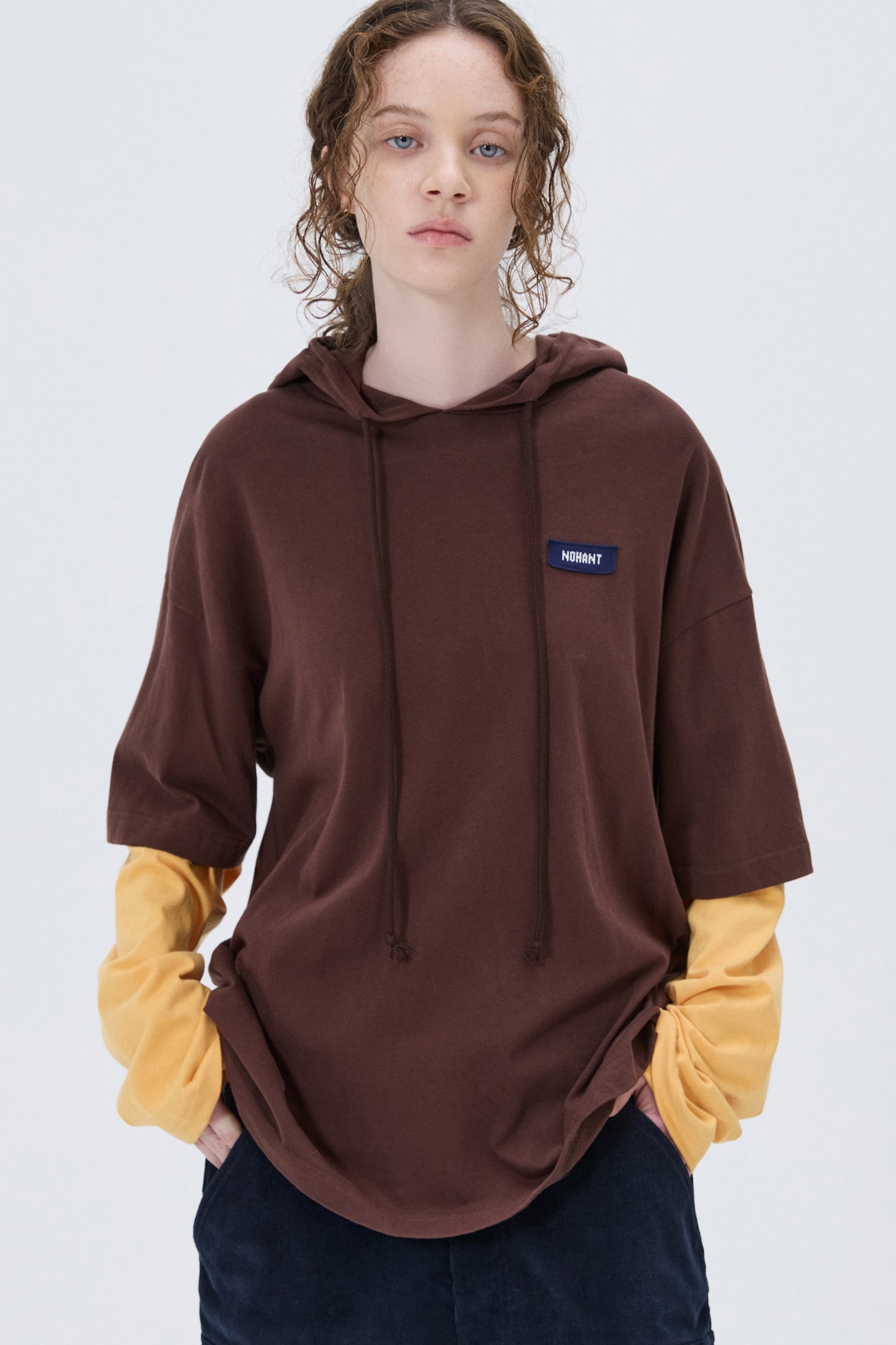 SOFT LAYERED HOODIE T-SHIRT BROWN
