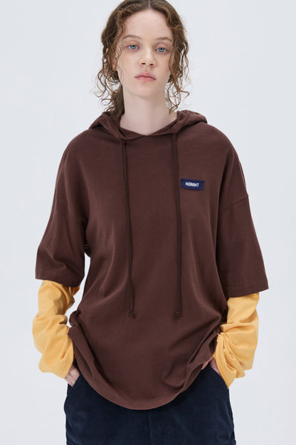 SOFT LAYERED HOODIE T-SHIRT BROWN