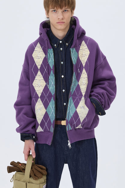 HEAVYWEIGHT ARGYLE HOODIE ZIP-UP PURPLE