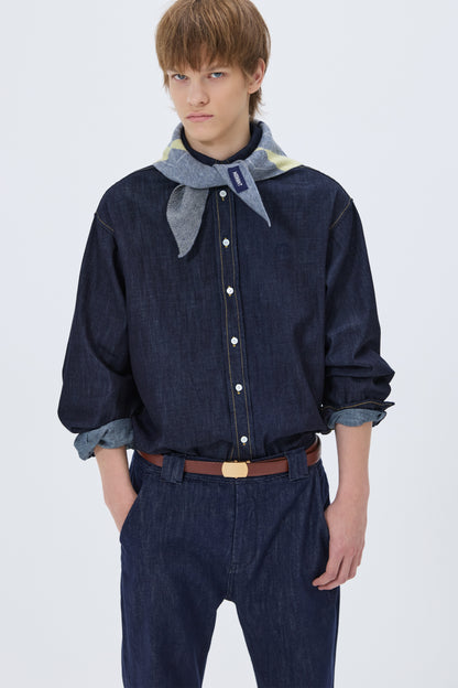WASHED DENIM SHIRT DARK BLUE