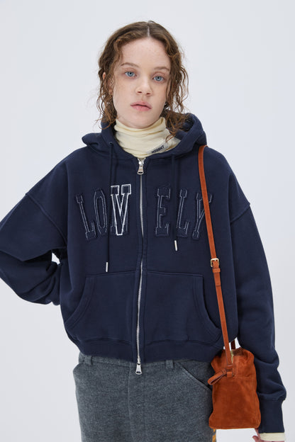 LONELY/LOVELY CROP HOODIE ZIP-UP NAVY