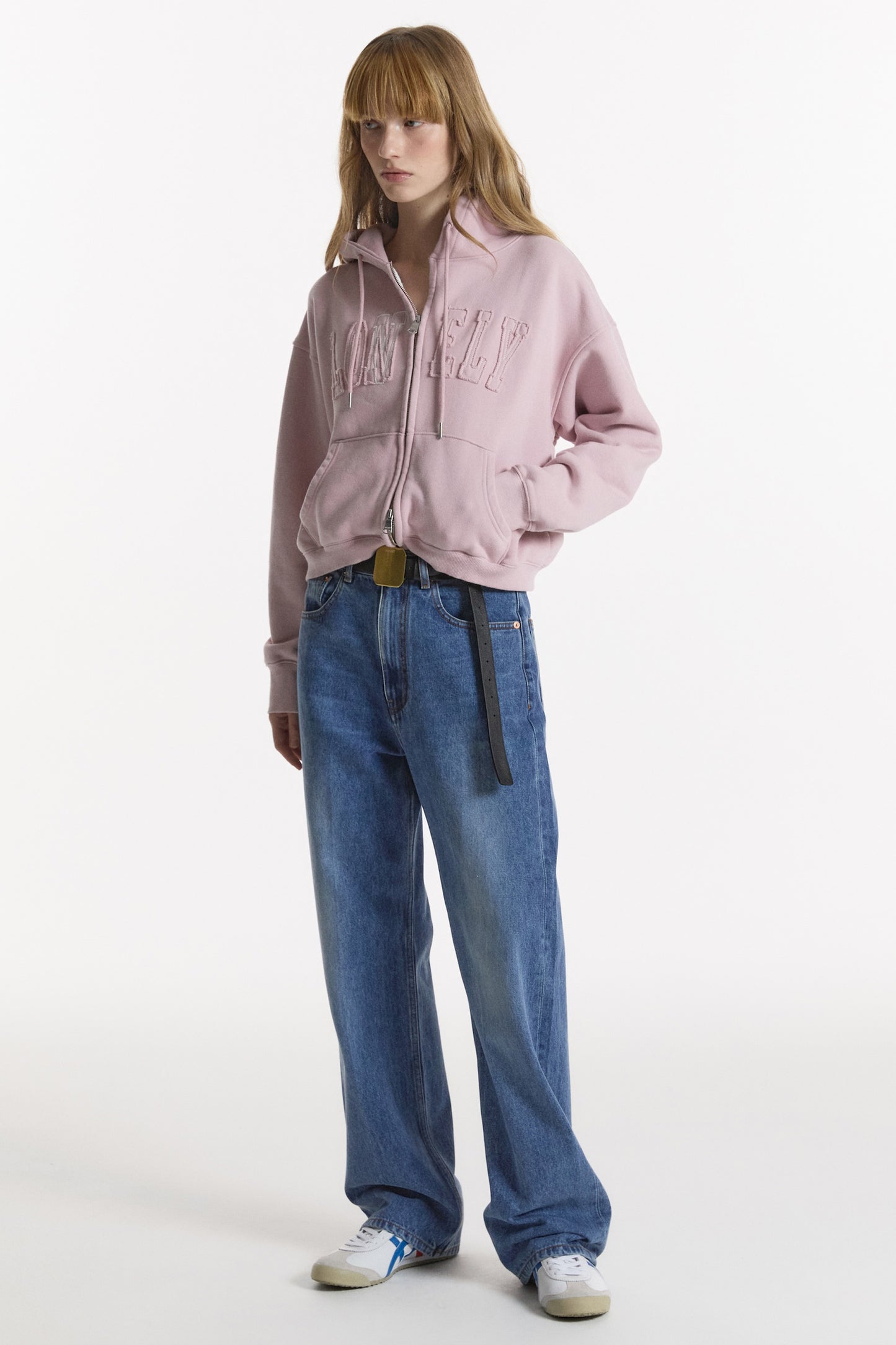 LONELY/LOVELY CROP HOODIE ZIP-UP PINK