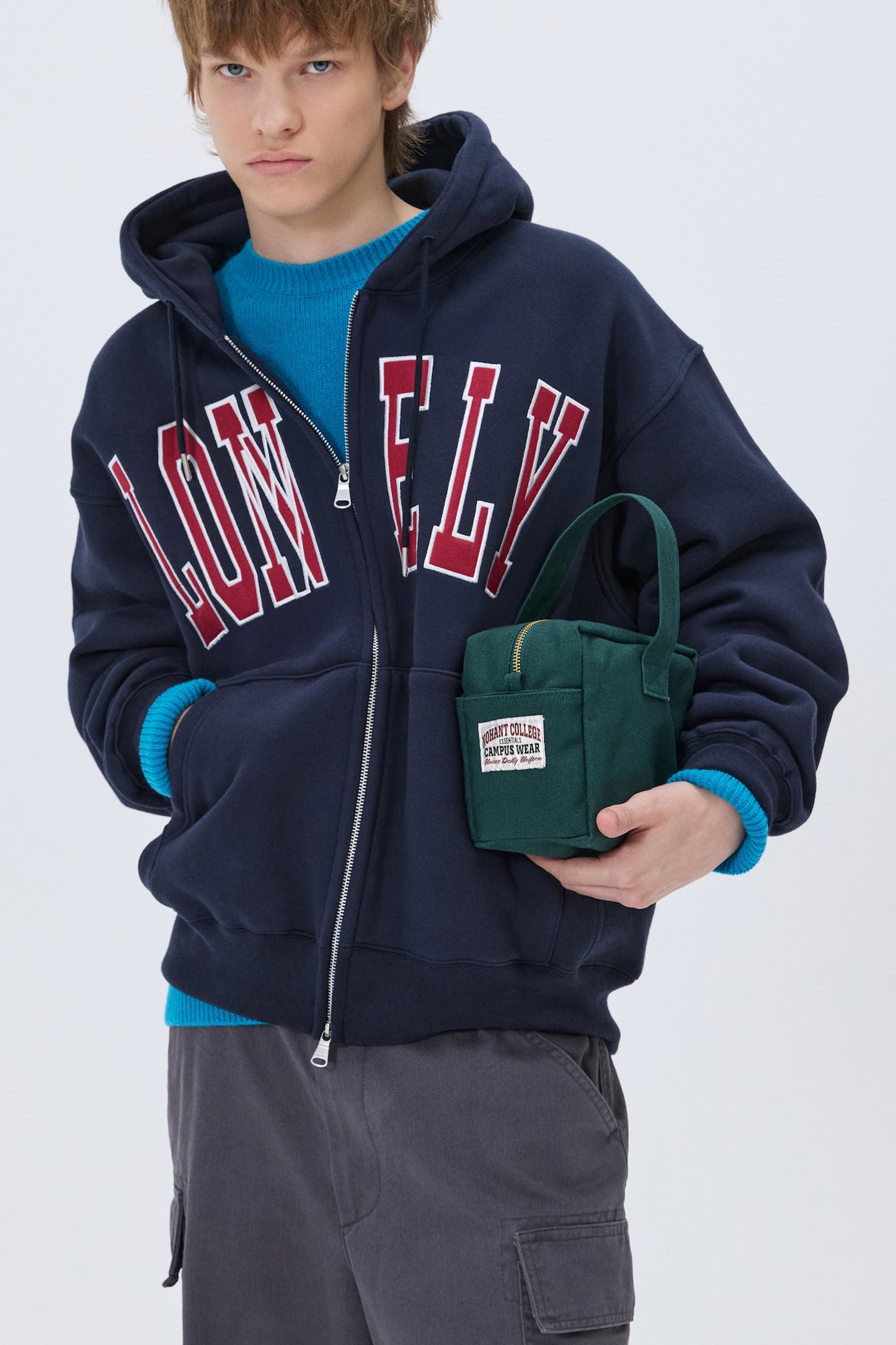 LONELY/LOVELY FELT HOODIE ZIP-UP NAVY
