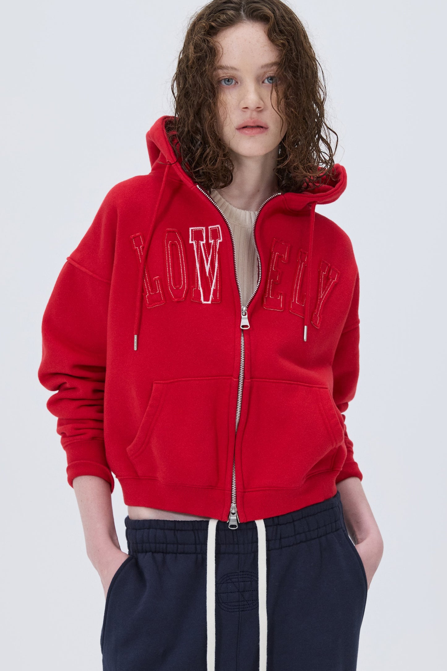 LONELY/LOVELY CROP HOODIE ZIP-UP RED