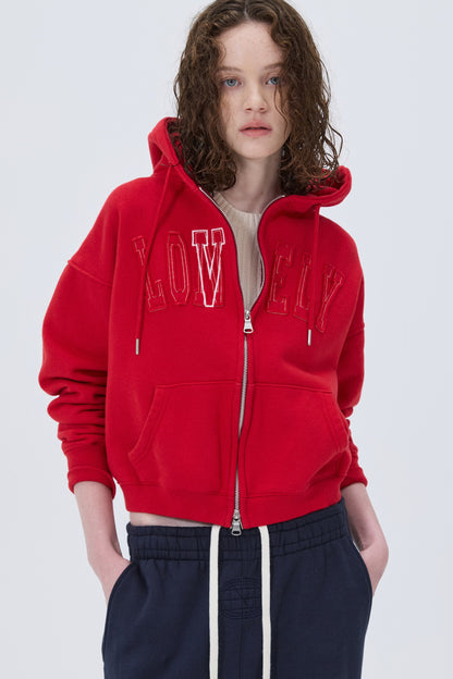 LONELY/LOVELY CROP HOODIE ZIP-UP RED