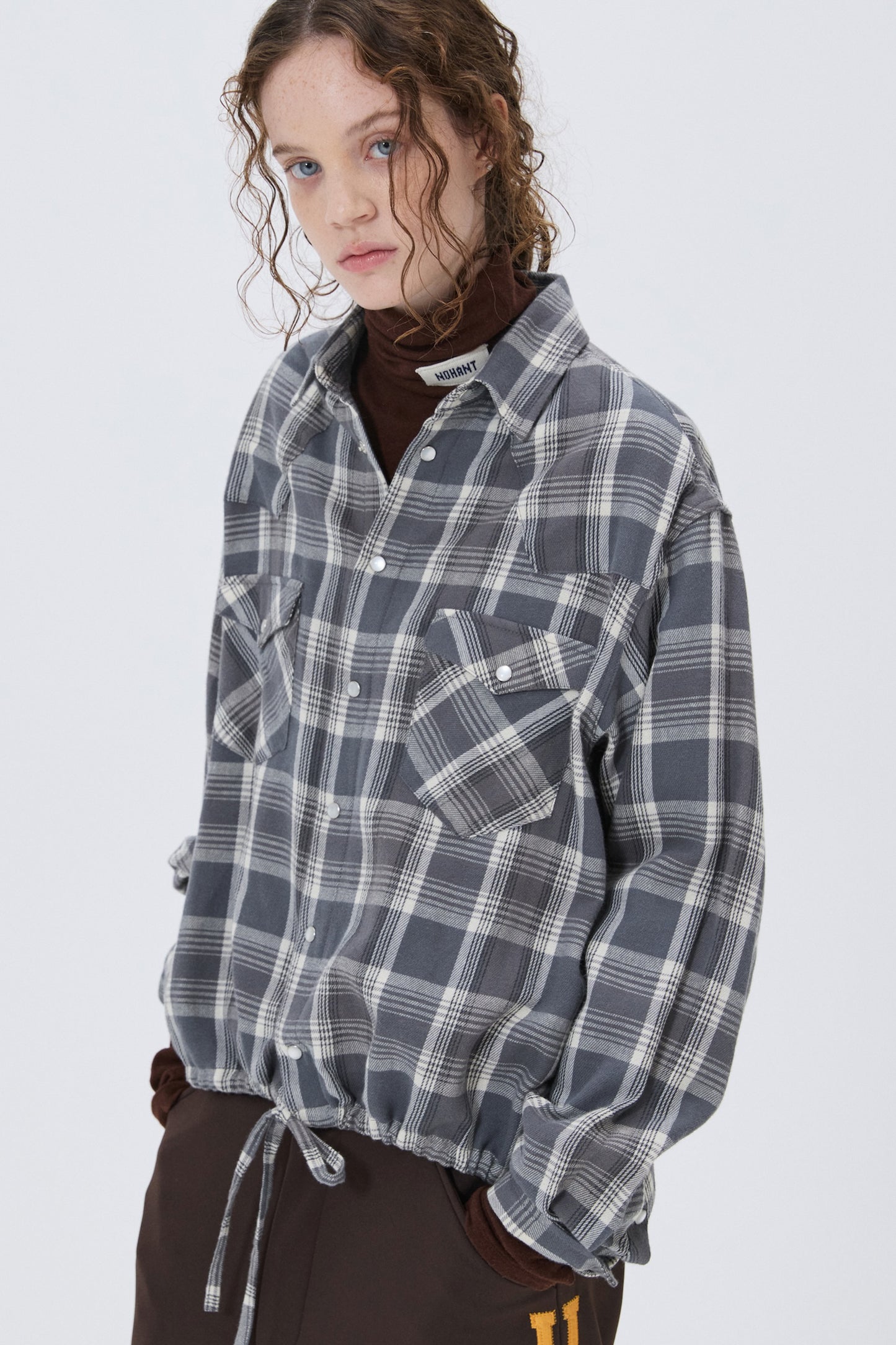 CROPPED WESTERN CHECK SHIRT GRAY