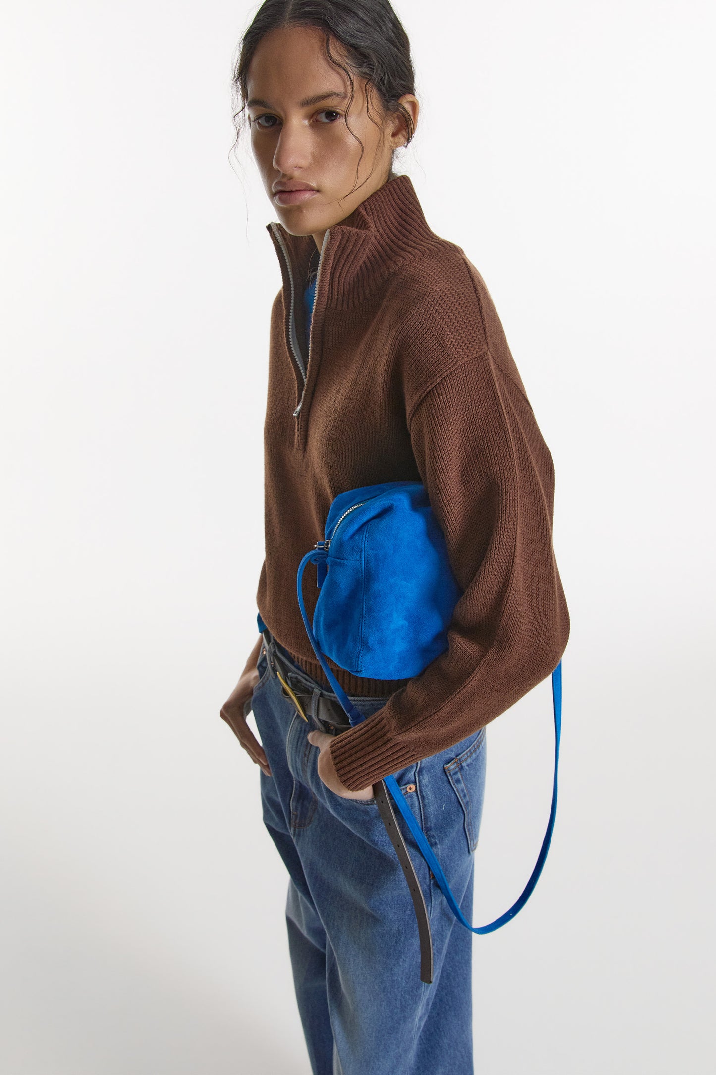 90's QUARTER-ZIP KNIT BROWN