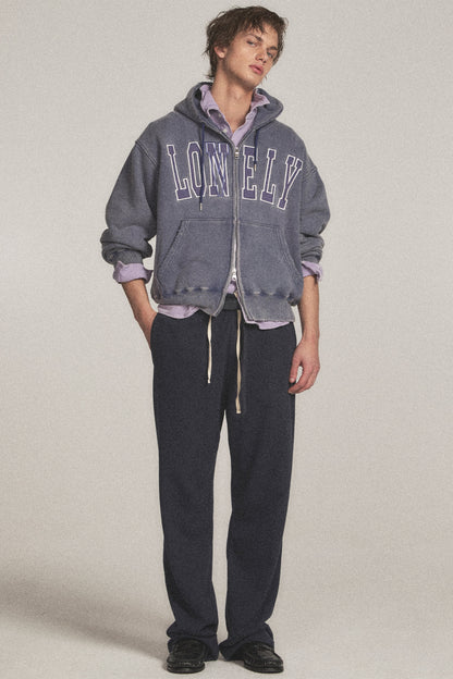 LONELY/LOVELY SALT WASHING HOODIE ZIP-UP INDIGO BLUE