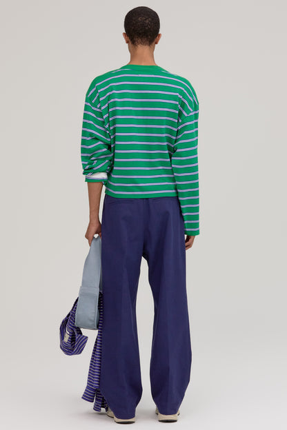 MULTI STRIPE BOAT NECK T-SHIRT GREEN