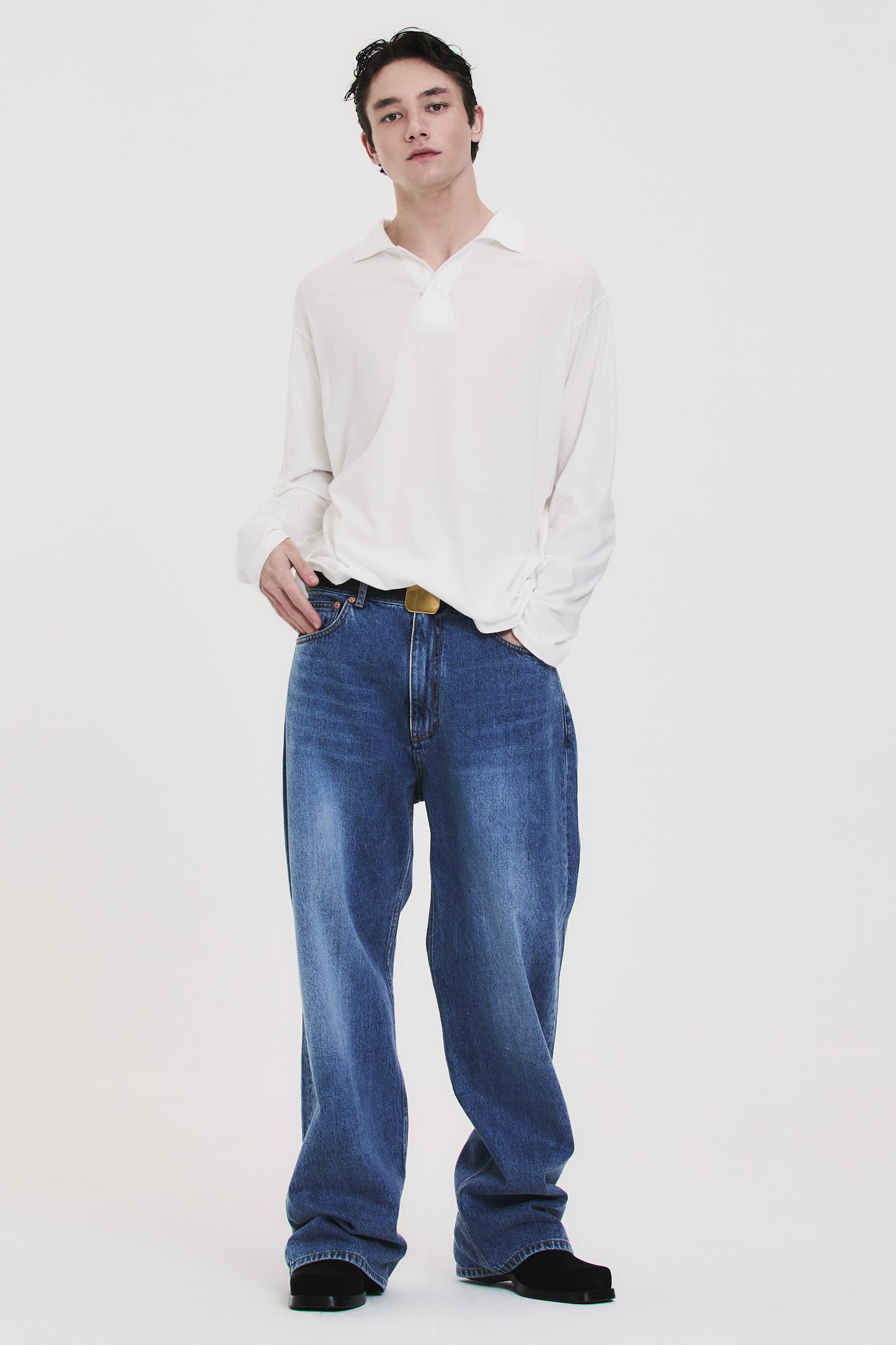 RELAXED LONG-SLEEVE POLO WHITE