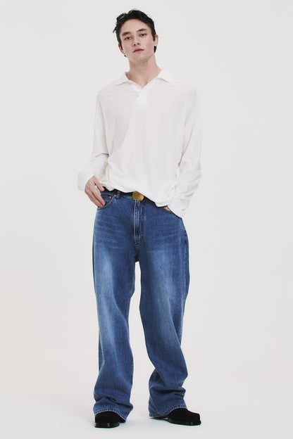 RELAXED LONG-SLEEVE POLO WHITE