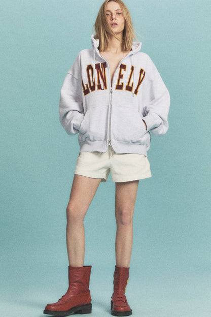 LONELY/LOVELY SALT WASHING HOODIE ZIP-UP ASH GRAY