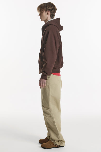 WAFFLE LINED HOODED ZIP-UP JUMPER BROWN