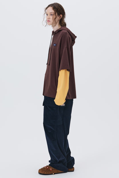 SOFT LAYERED HOODIE T-SHIRT BROWN