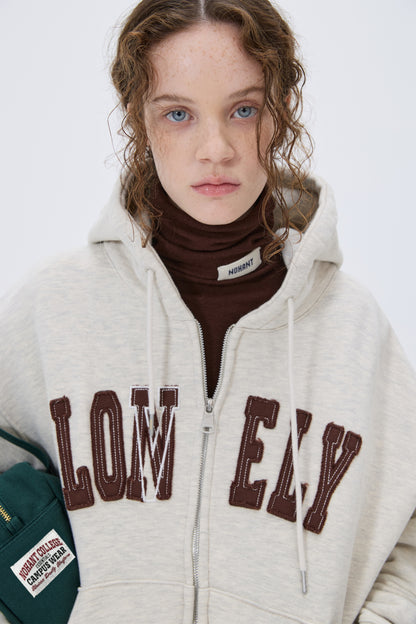 LONELY/LOVELY CROP HOODIE ZIP-UP OATMEAL