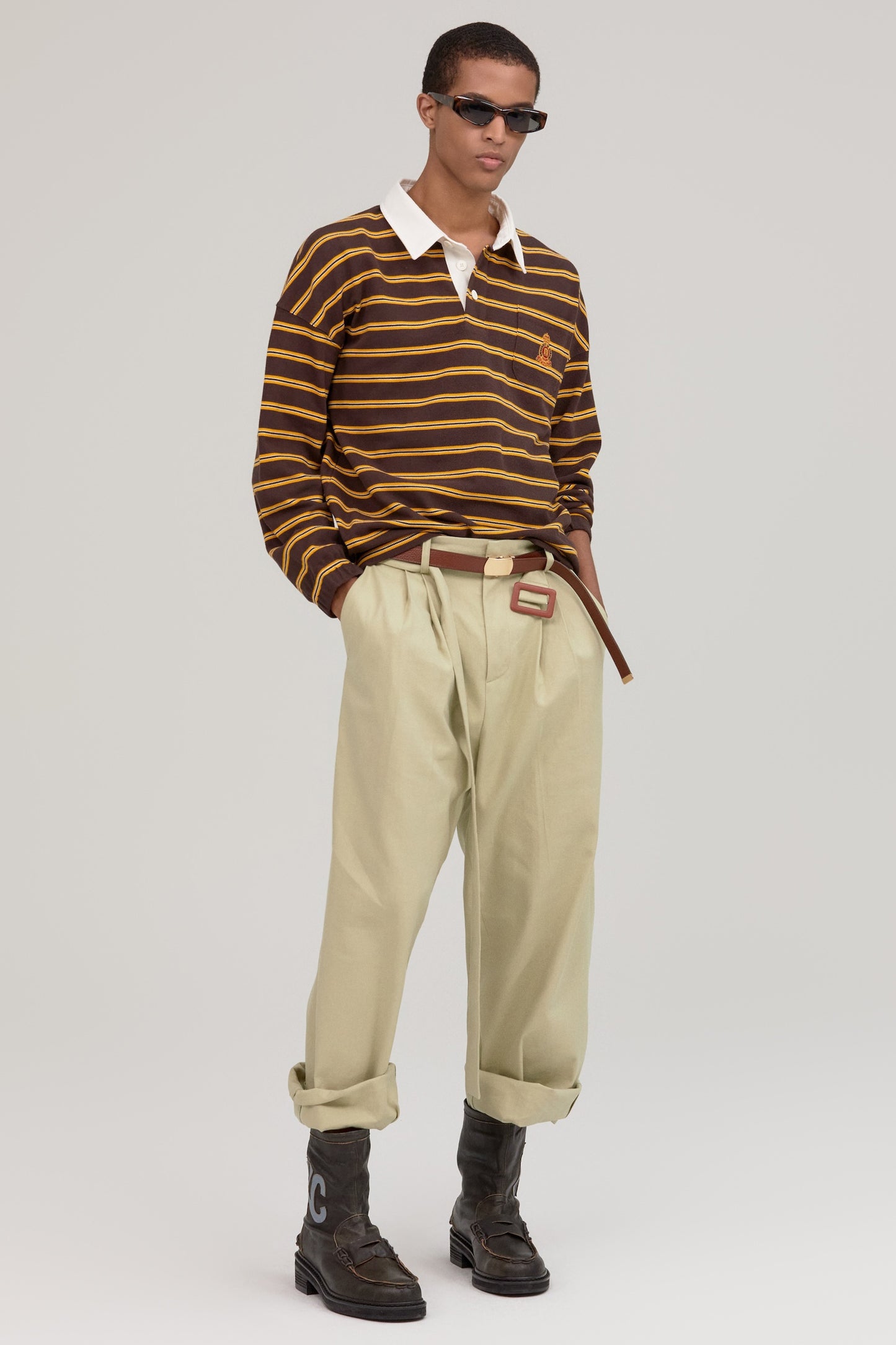 MULTI STRIPE RUGBY T-SHIRT BROWN