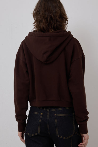 LONELY/LOVELY CROP HOODIE ZIP-UP BROWN