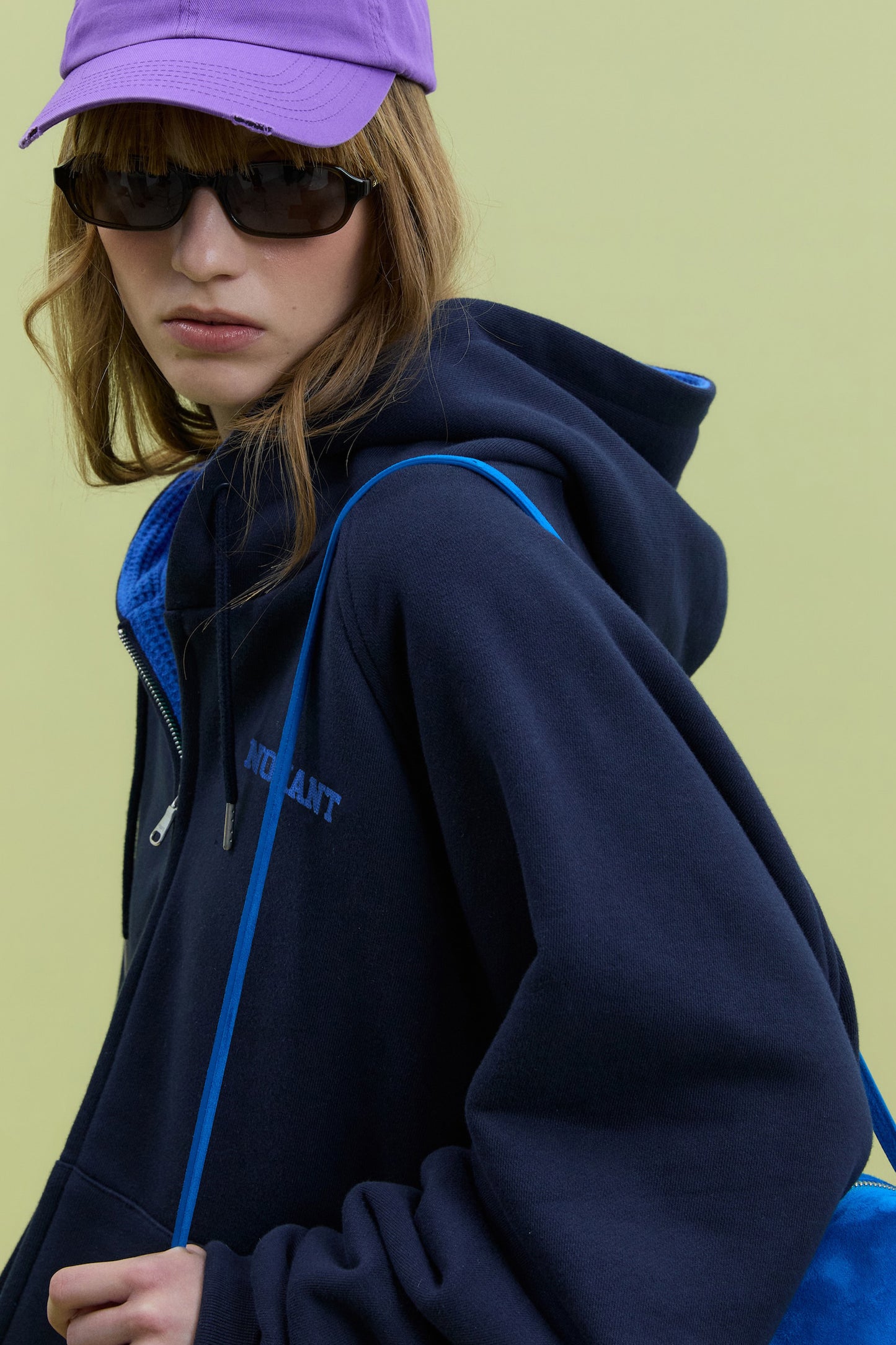 WAFFLE LINED HOODED ZIP-UP JUMPER NAVY
