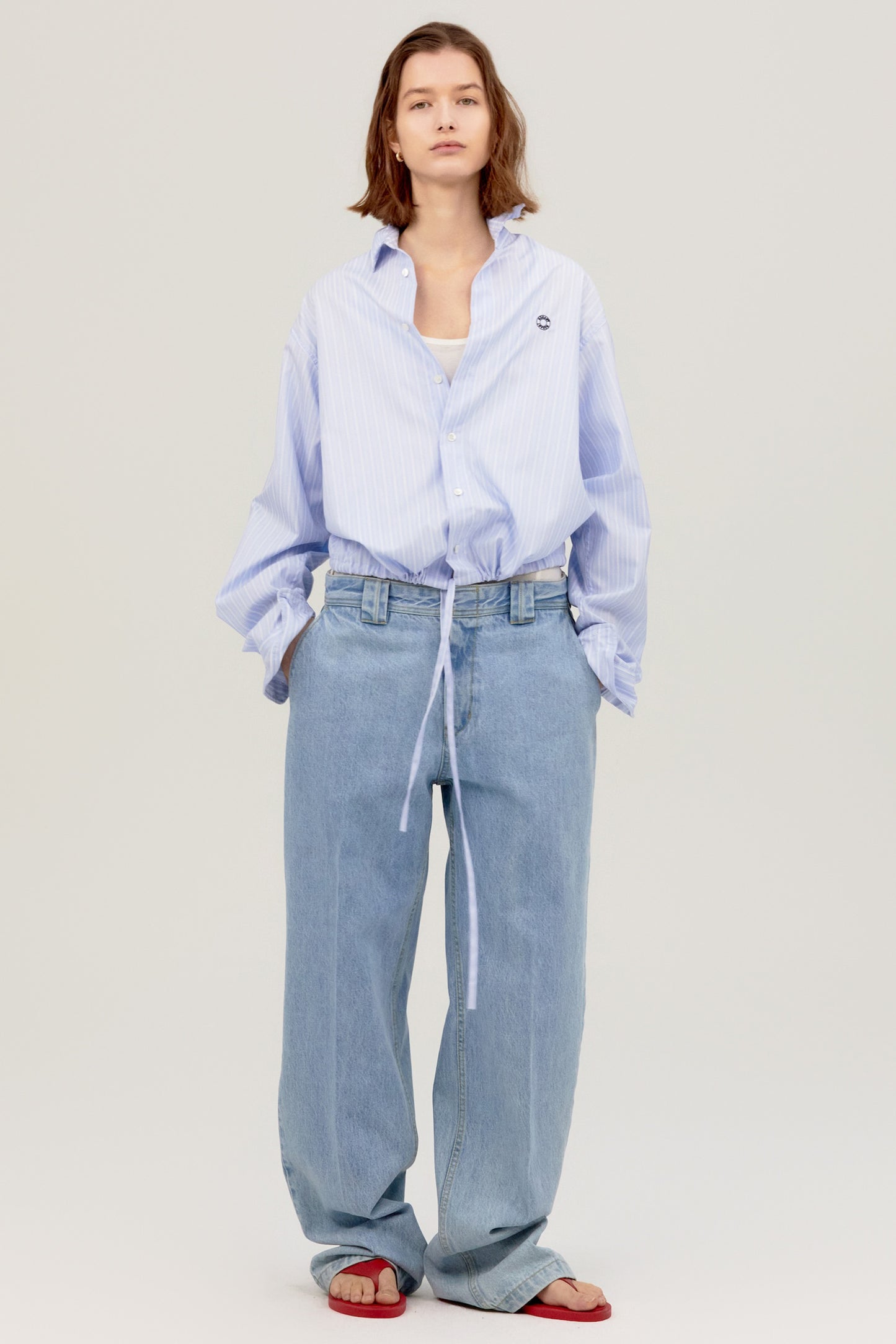 WIRE CROPPED STRIPE SHIRT SKY BLUE