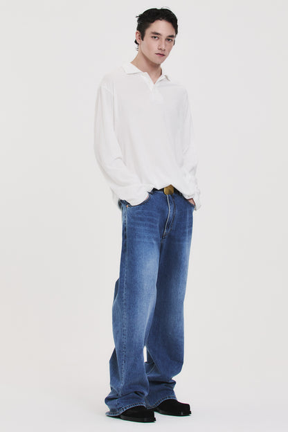 RELAXED LONG-SLEEVE POLO WHITE