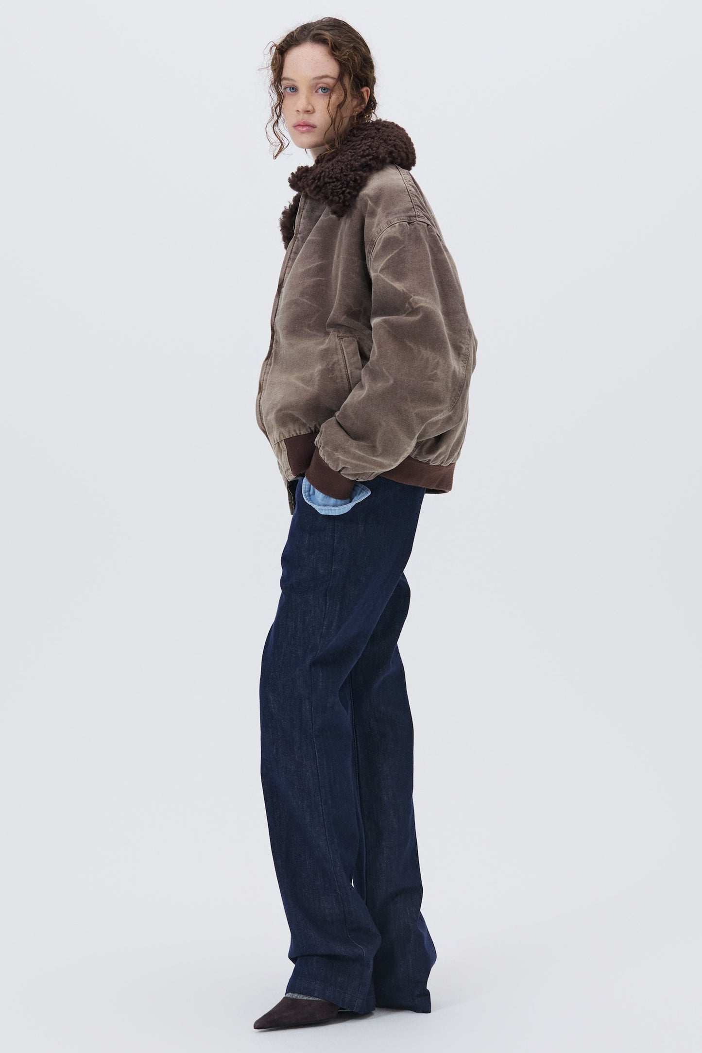 WASHED SHEARLING COLLAR BLOUSON BROWN