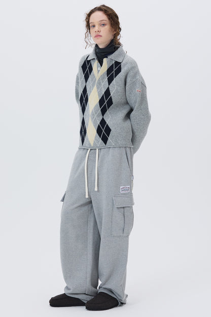 ARGYLE JACQUARD CROP KNIT GRAY