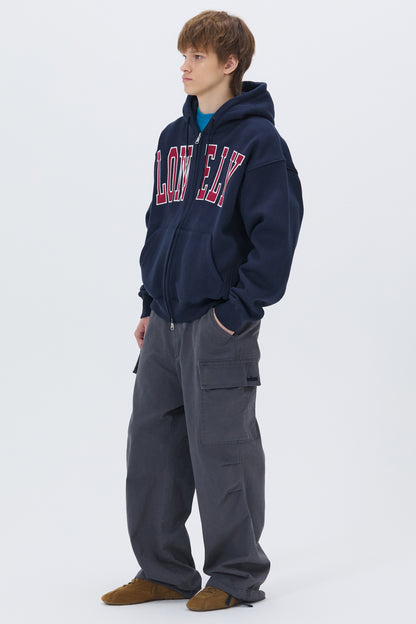 LONELY/LOVELY FELT HOODIE ZIP-UP NAVY