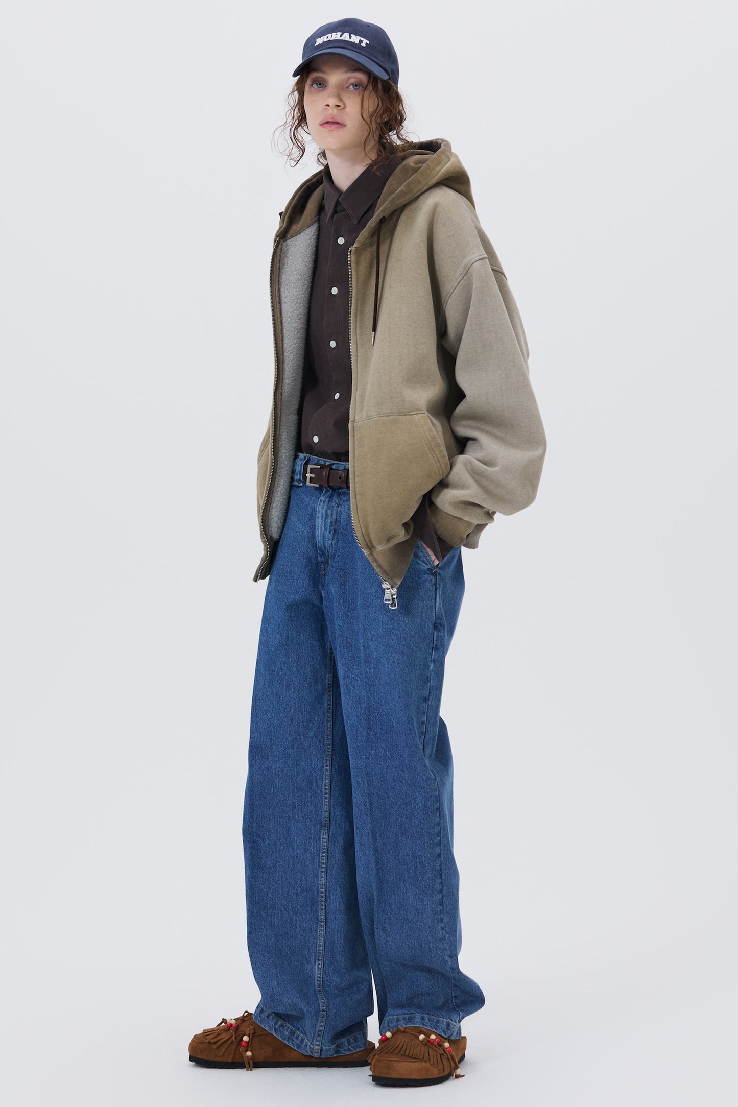 MINIMAL WASHED HOODIE ZIP-UP BROWN