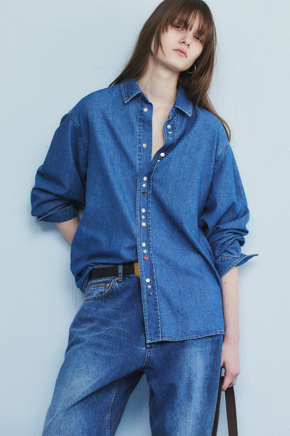 WESTERN BUTTON DENIM SHIRT MID BLUE