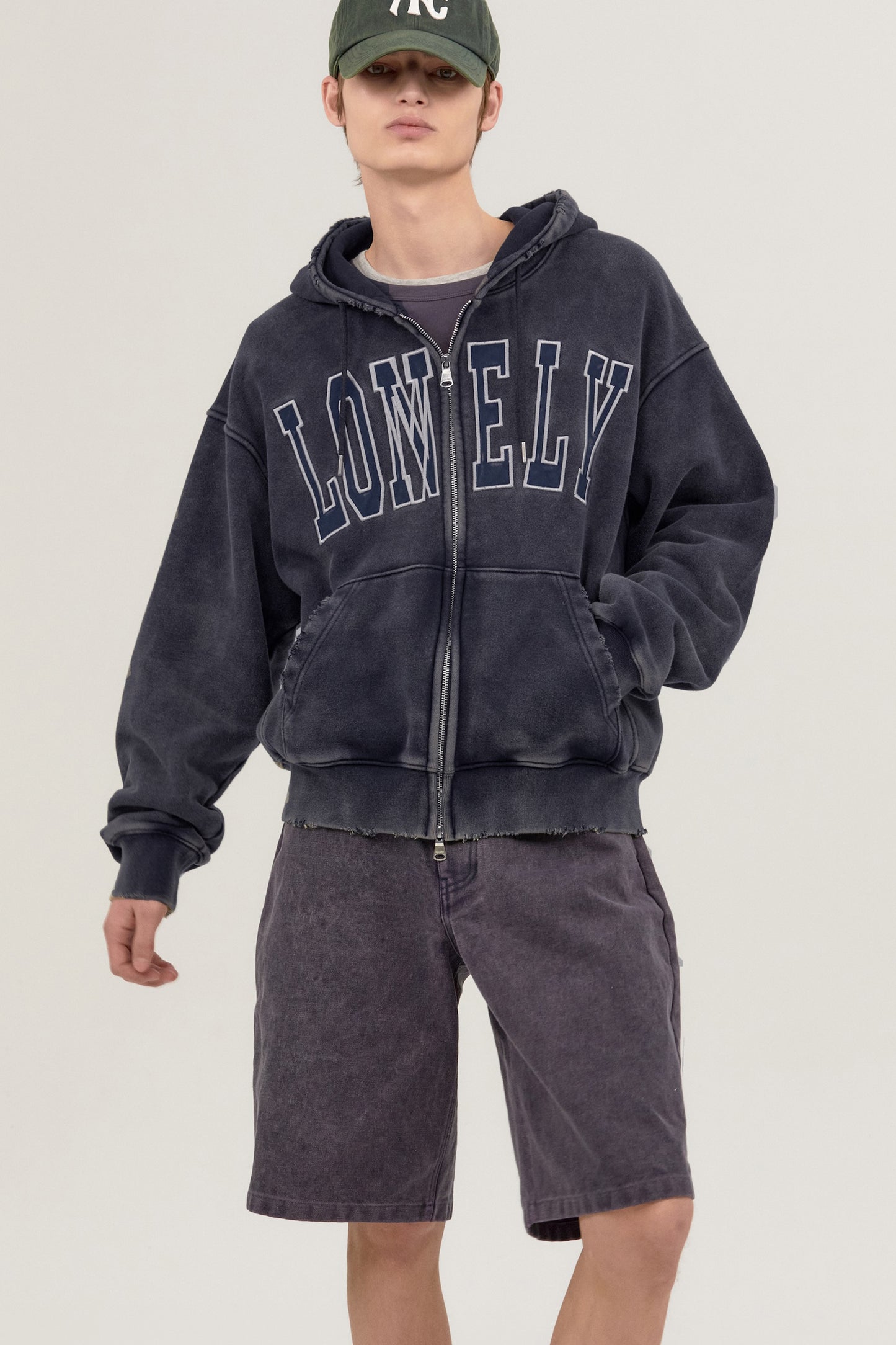 LONELY/LOVELY SALT WASHING HOODIE ZIP-UP NAVY