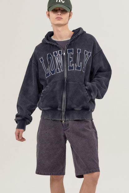 LONELY/LOVELY SALT WASHING HOODIE ZIP-UP NAVY