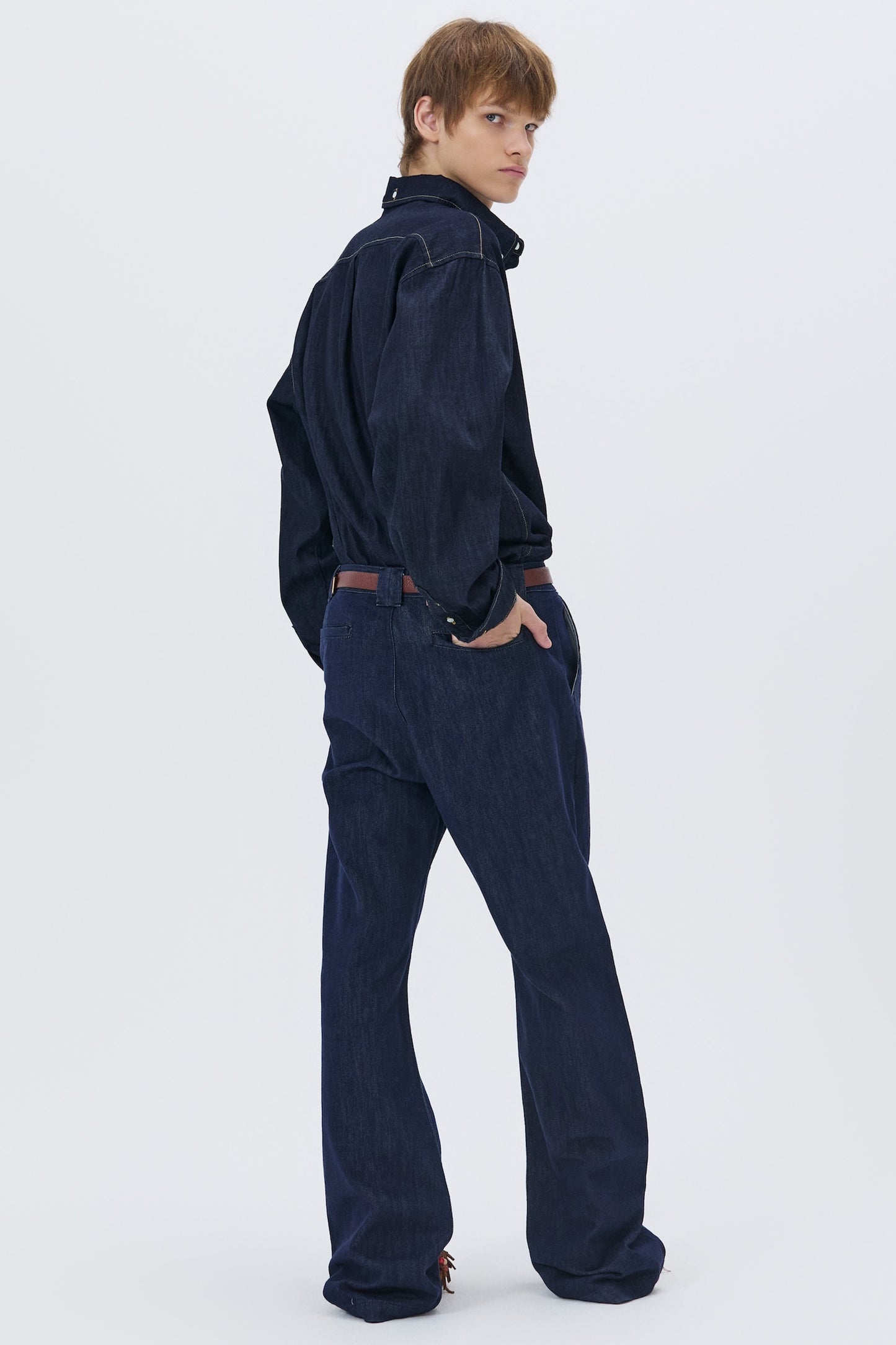 MINIMAL FLARE DENIM PANTS DARK BLUE