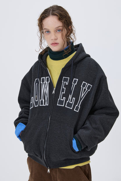 LONELY/LOVELY FLUFF HOODIE ZIP-UP CHARCOAL
