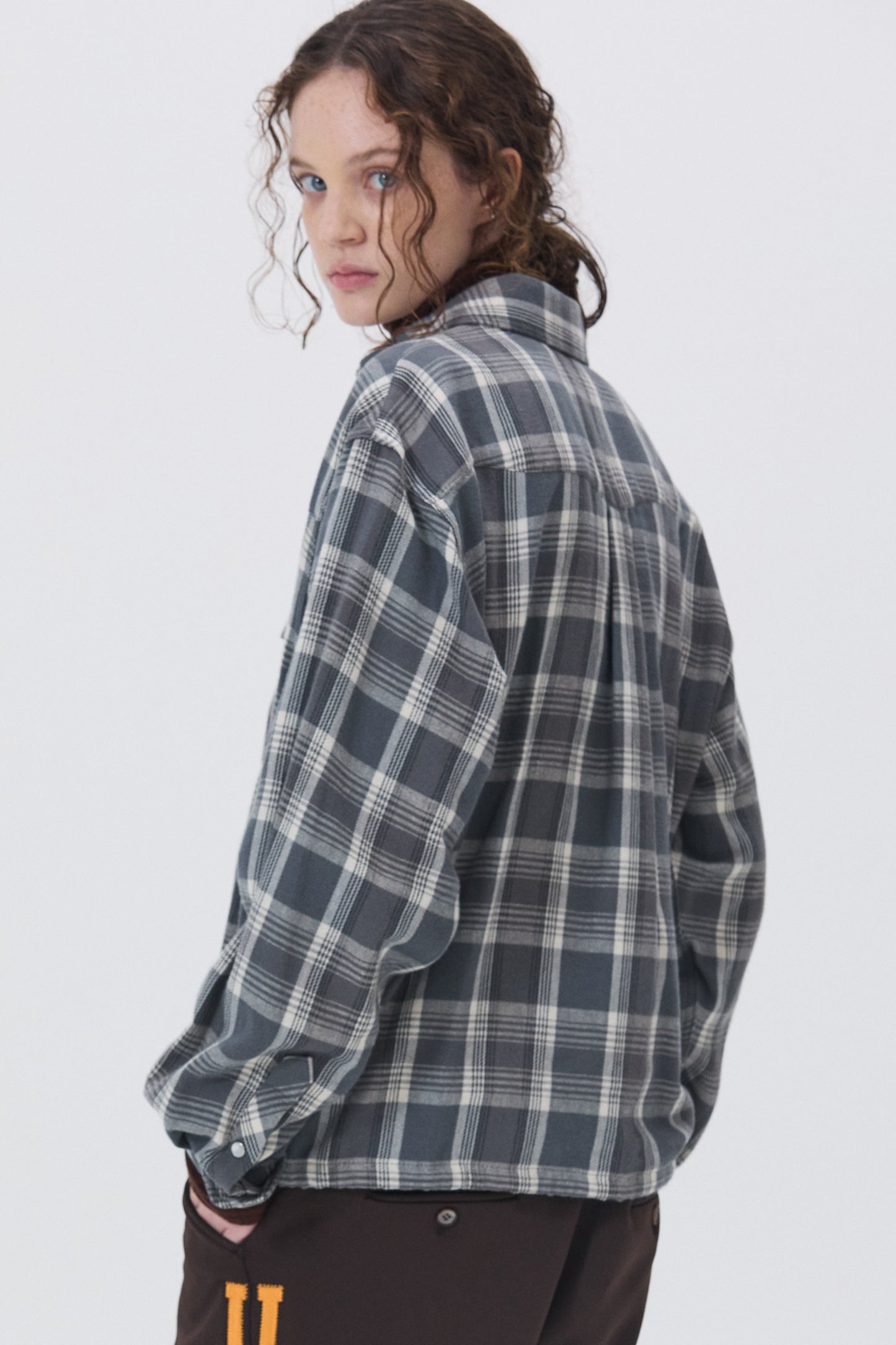 CROPPED WESTERN CHECK SHIRT GRAY