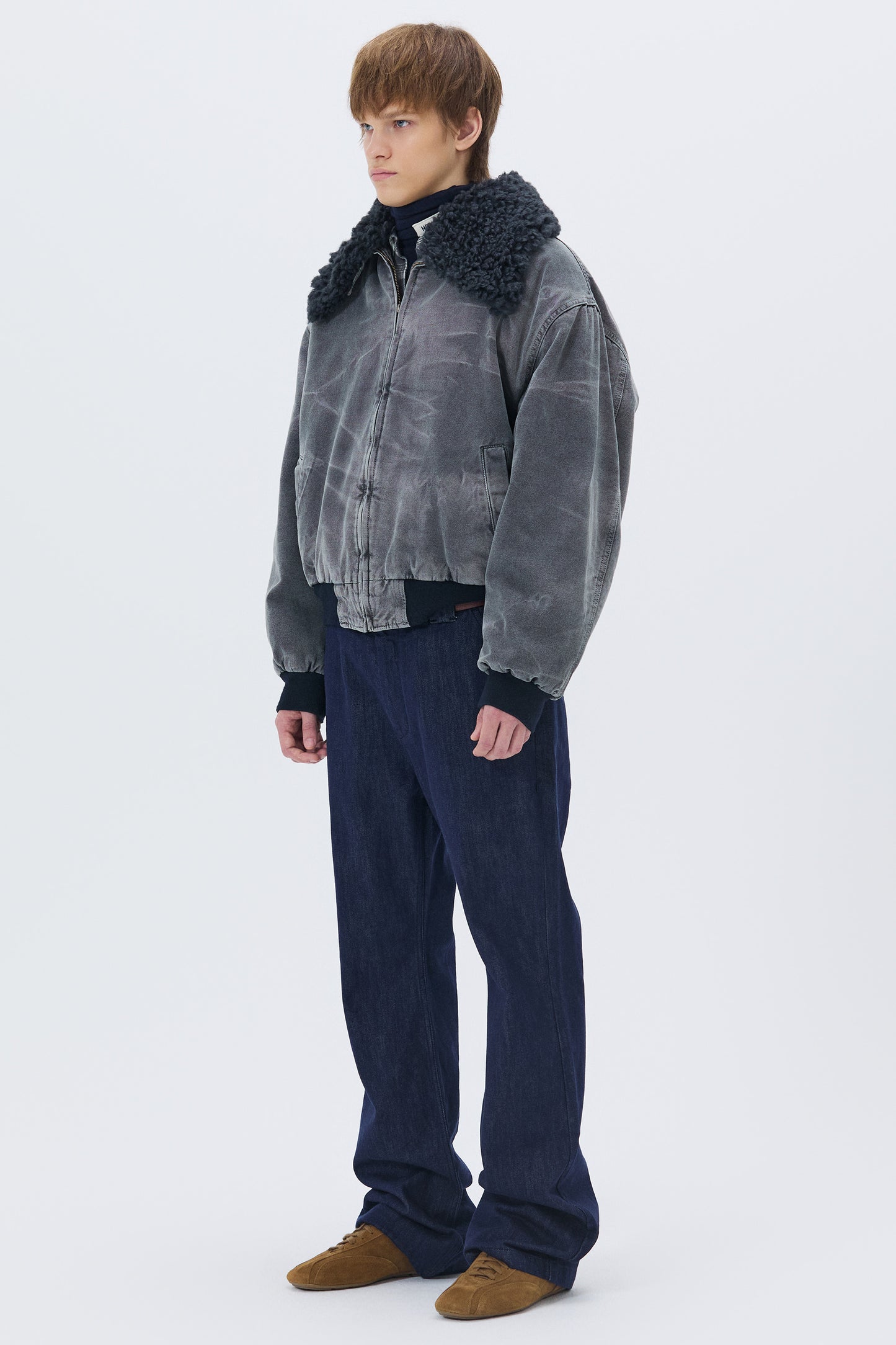 WASHED SHEARLING COLLAR BLOUSON CHARCOAL