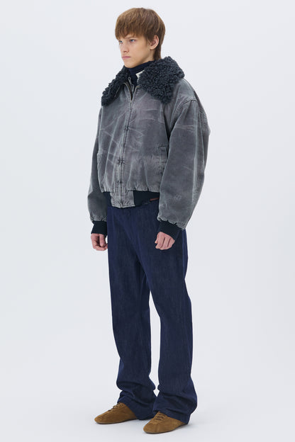 WASHED SHEARLING COLLAR BLOUSON CHARCOAL