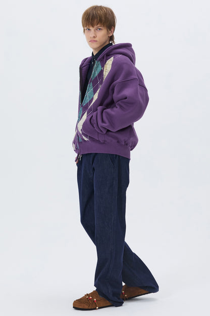 HEAVYWEIGHT ARGYLE HOODIE ZIP-UP PURPLE