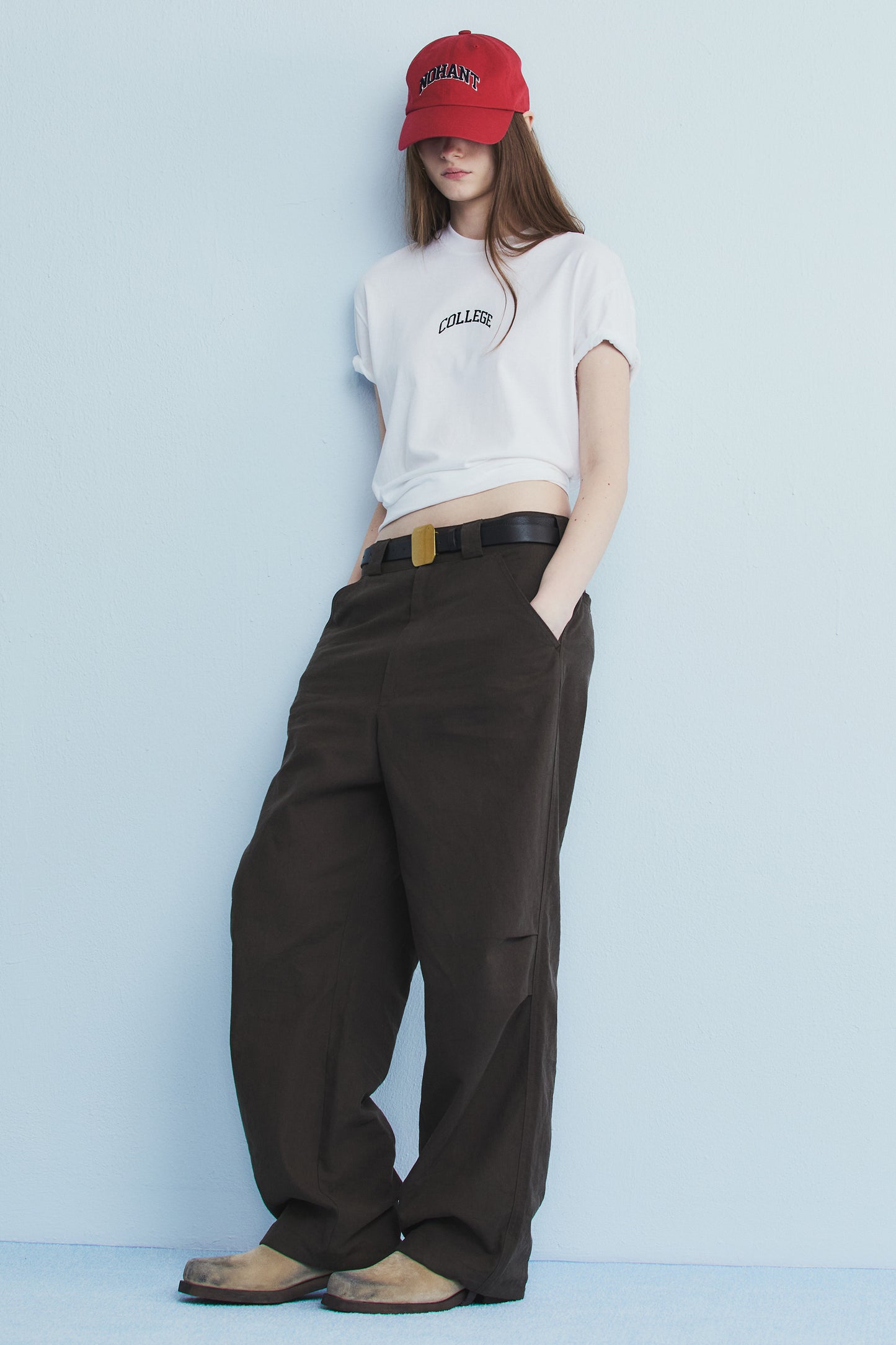 LINEN PINTUCK PANTS BROWN