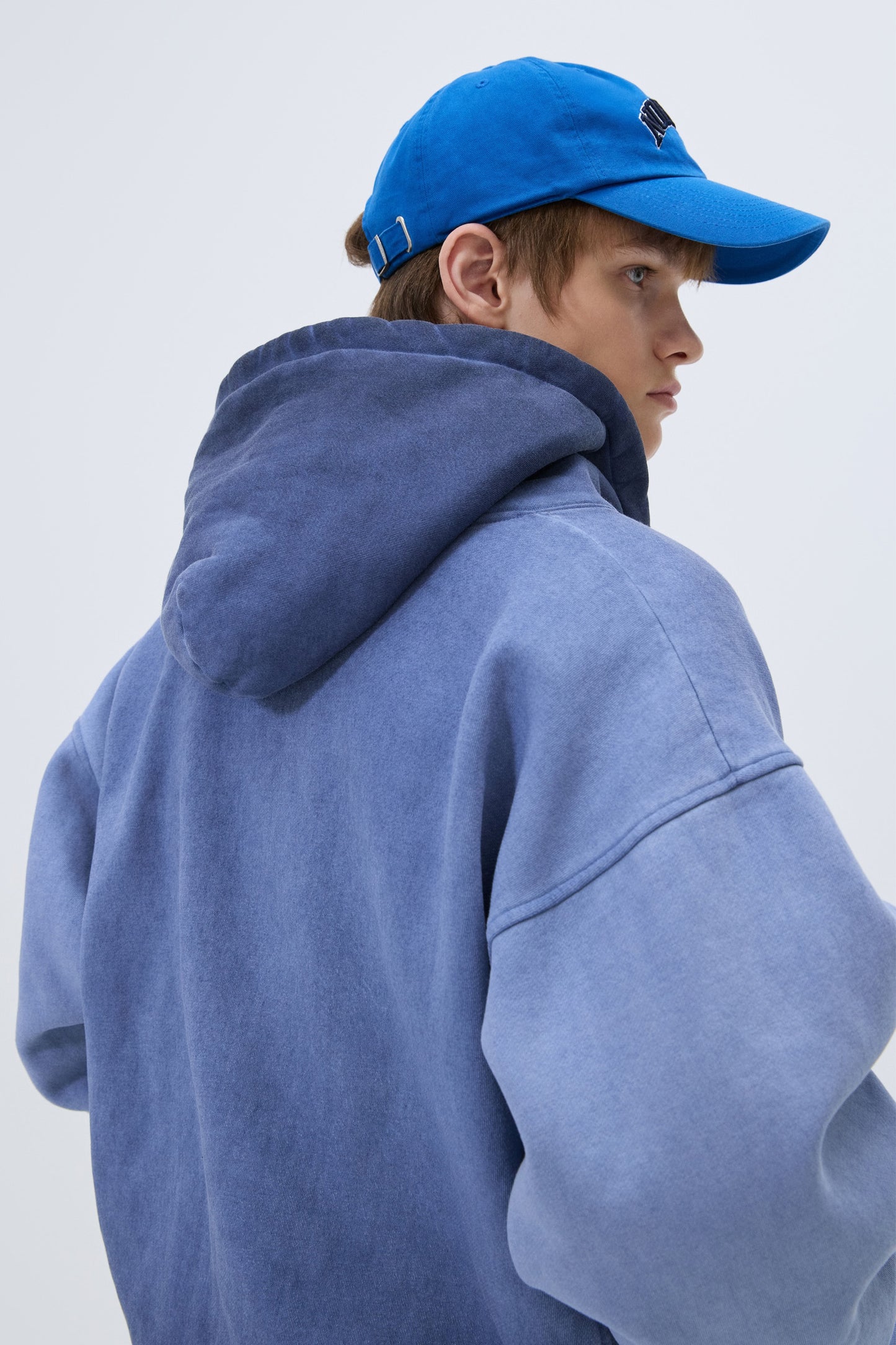 MINIMAL WASHED HOODIE ZIP-UP BLUE