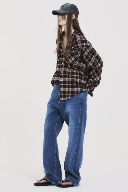SOFT SHEER CHECK SHIRT BROWN