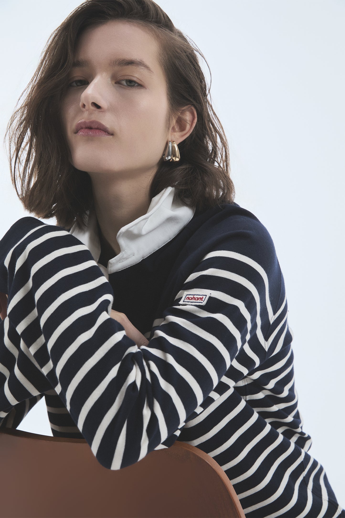 WIRE STRIPE RUGBY LONG SLEEVE T-SHIRT NAVY